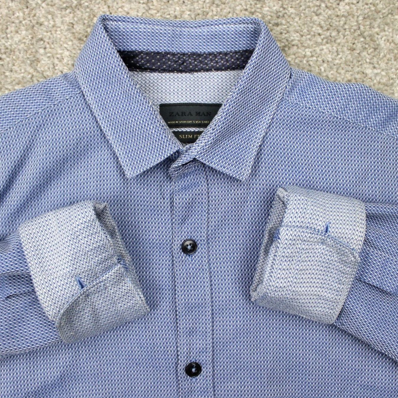 Zara Zara Man Button-Up Shirt Men Small Blue Geometric Slim Fit Long Sleeve Casual Button-Down Closet Gift Size US S / EU 44-46 / 1 - 2 Thumbnail