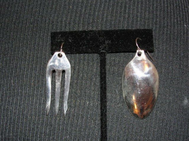 Handmade Sterling Silver Plated Brass Olive Fork and Spoon Earrings Size ONE SIZE - 4 Thumbnail