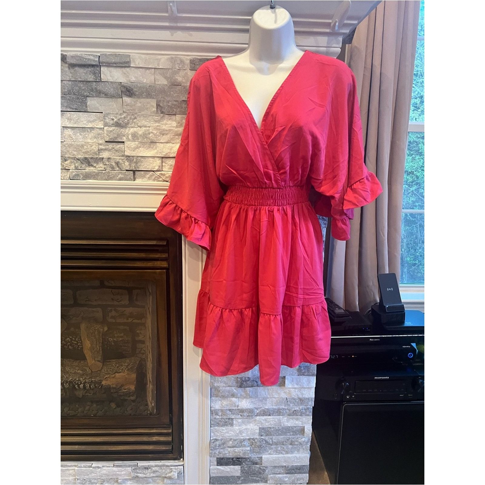 & Other Stories Women’s Hot Pink V-Neck Mini Dress – Size S – NWOT Size S / US 4 / IT 40 - 4 Thumbnail