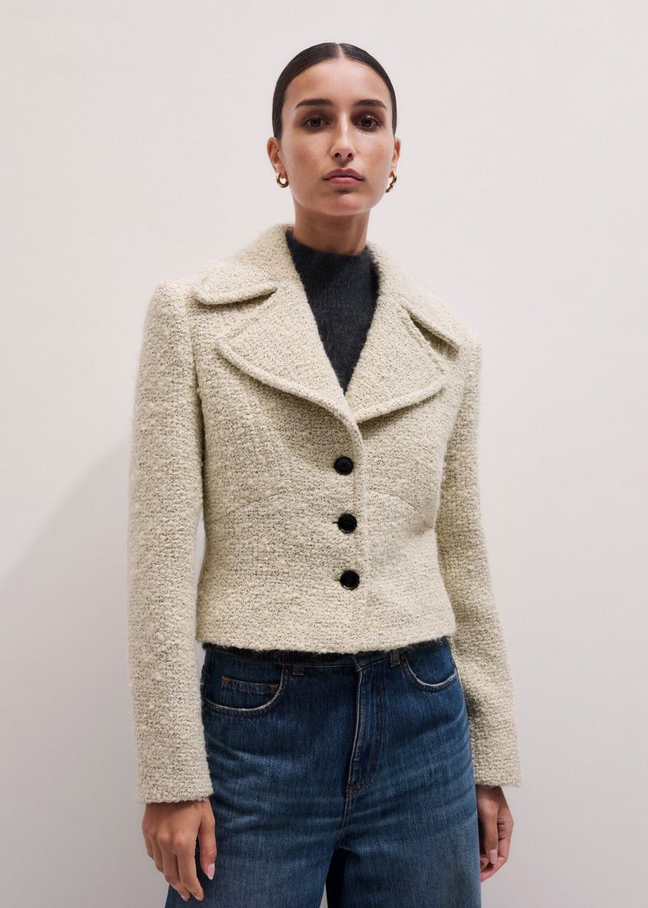 ME+EM Me+Em Meanden Tweed Crop Blazer Button Jacket Wool Blend Size XL / US 12-14 / IT 48-50 - 1 Thumbnail