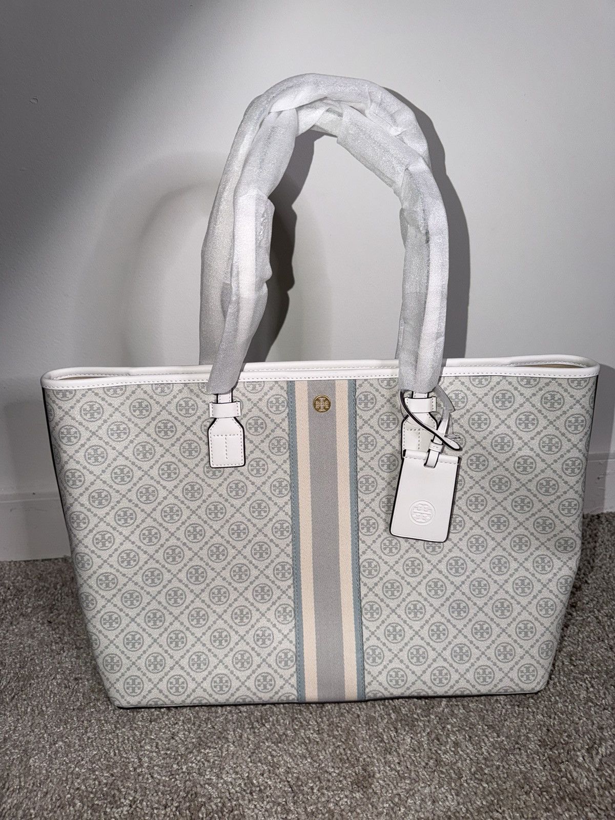 Tory Burch White & Blue Tote Bag, Women's
