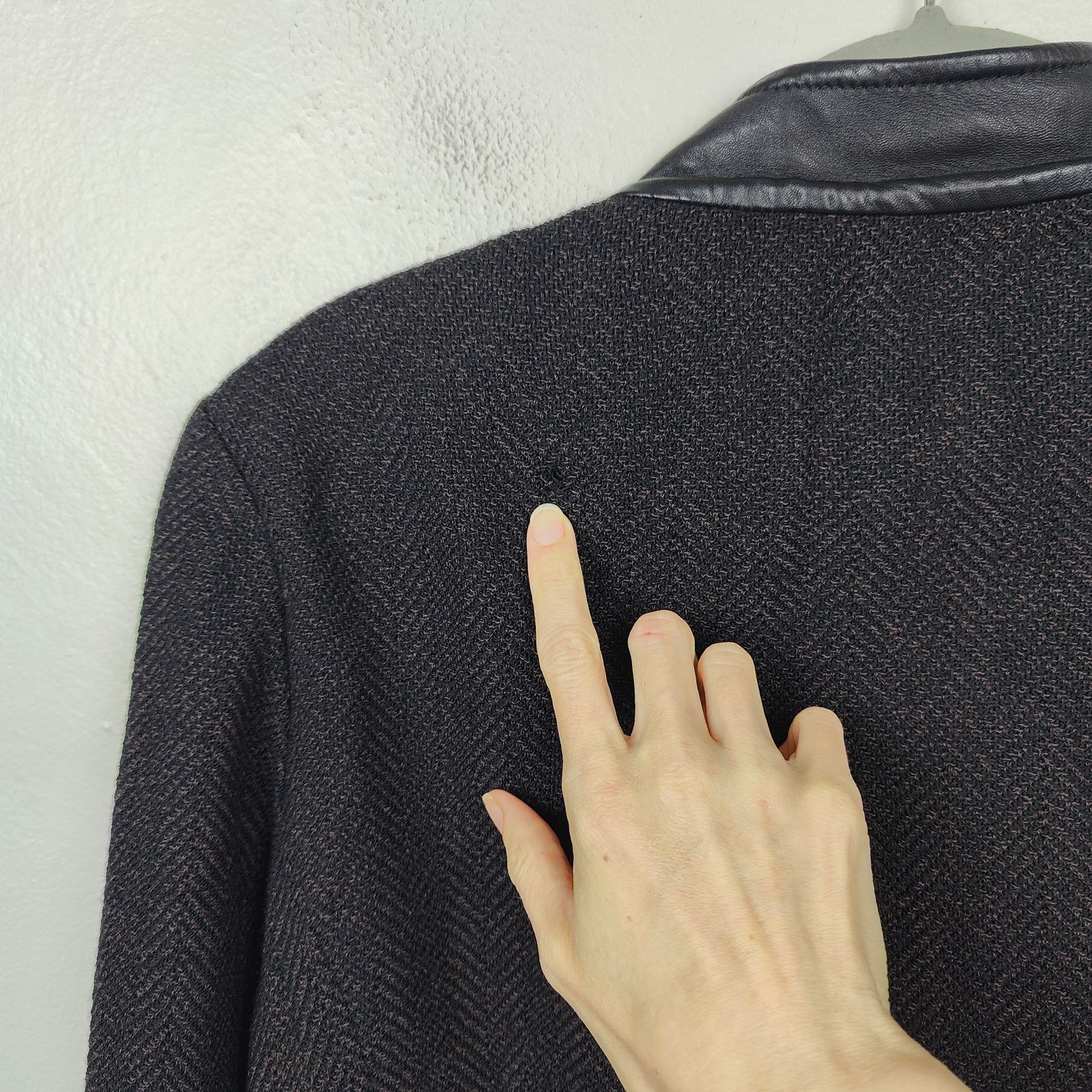 Other St John Knit Blazer Size 12 Black Herringbone Leather Trim Size XL / US 12-14 / IT 48-50 - 6 Thumbnail