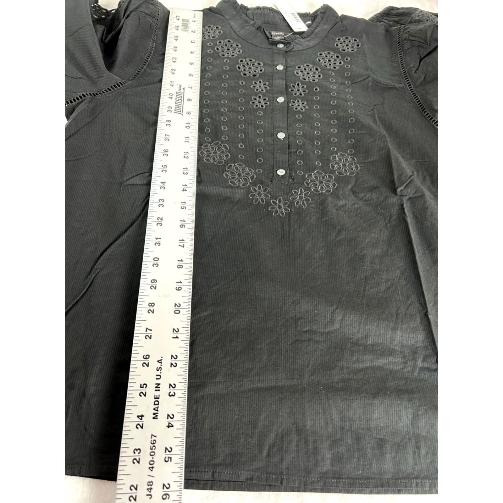 J.Crew J.Crew Blouse Shirt Womens Ruffle-Sleeve Embroidered Eyelet Black Large L AR971 New Size L / US 10 / IT 46 - 8 Thumbnail