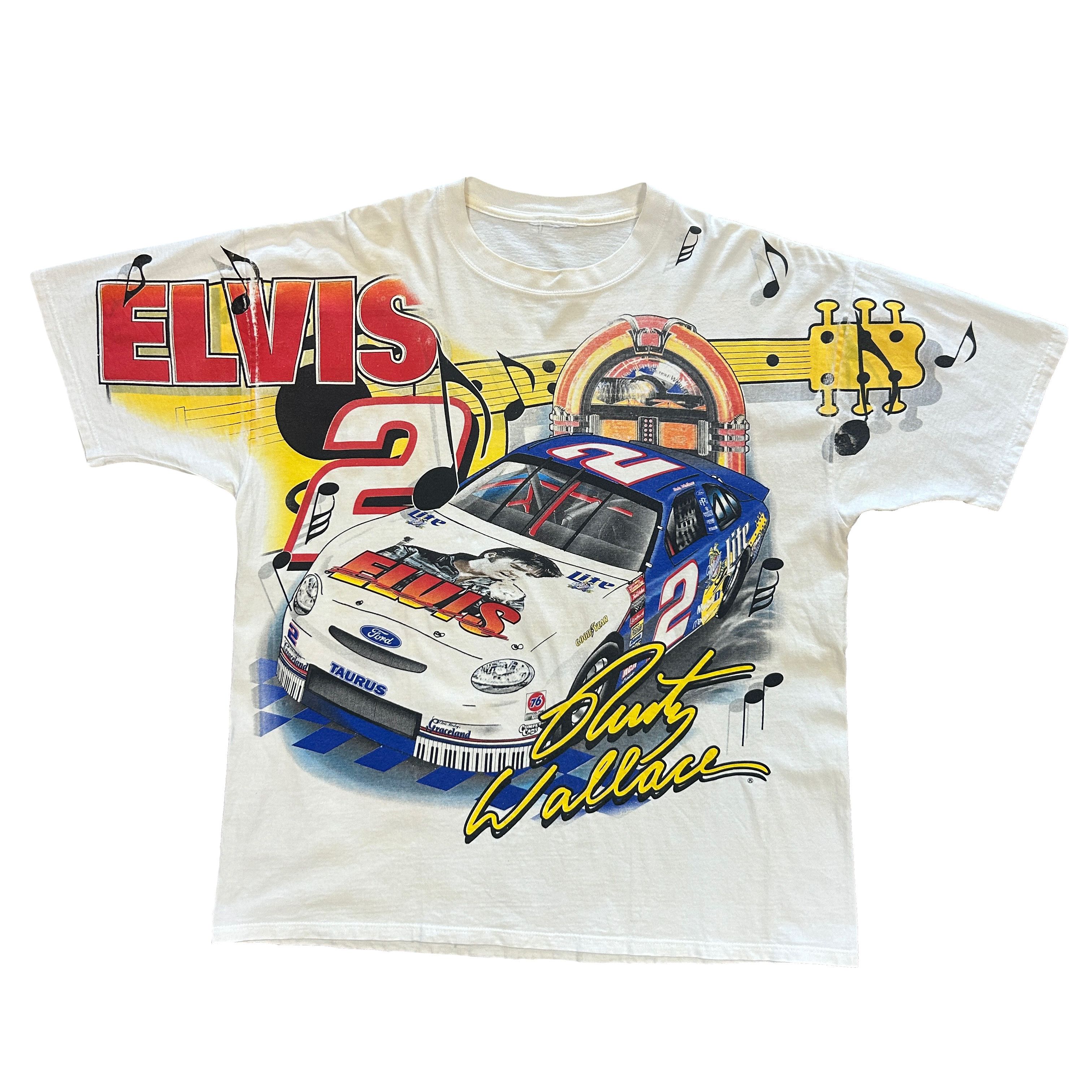 image of Vintage Late 90's Rusty Wallace “Elvis” Nascar Tee in White, Men's (Size XL)