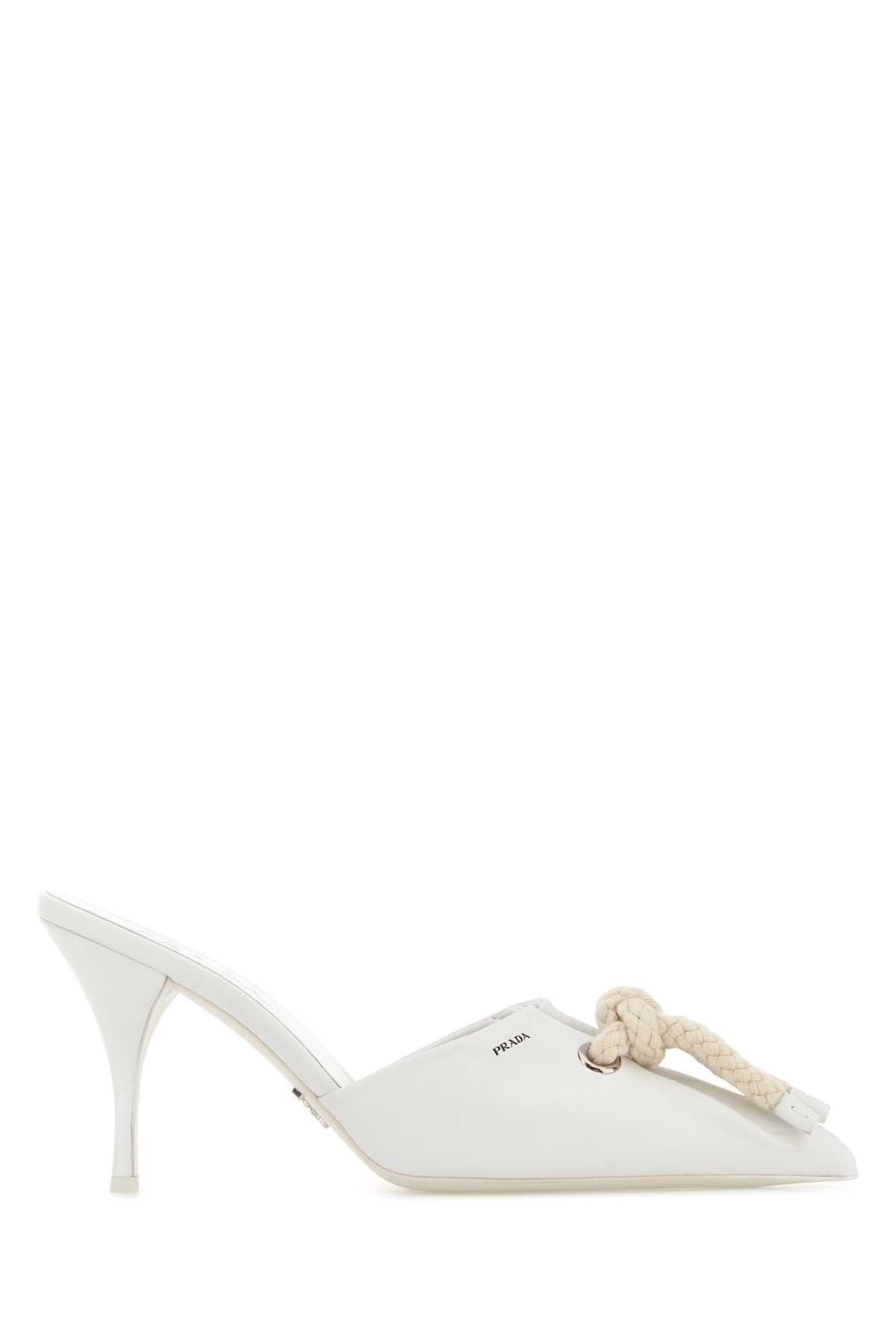 Prada White Nappa Leather Mules Size US 10 / IT 40 - 1 Thumbnail