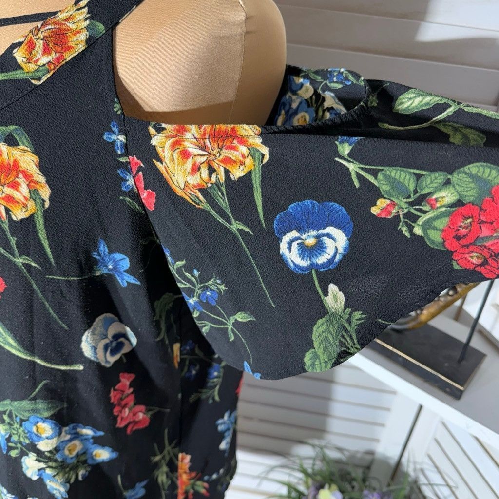 Vintage hippie blouse boho black red floral cold shoulder sz 3X Size 3XL / US 20-22 - 10 Thumbnail