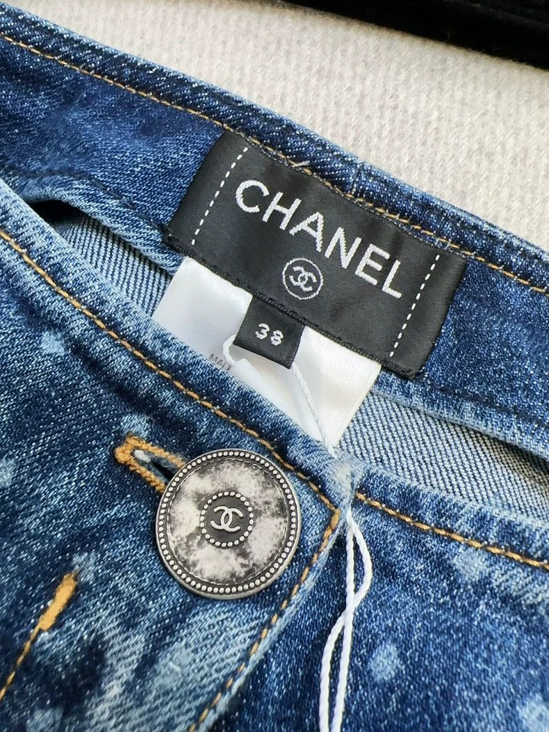 Chanel Chanel 23p blue polka dot full printed logo jeans Size 25" / US 0 / IT 36 - 6 Thumbnail