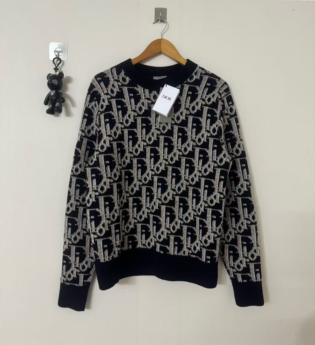 Dior Dior Navy Blue All-over Print Wool Sweater Size US M / EU 48-50 / 2 - 1 Thumbnail