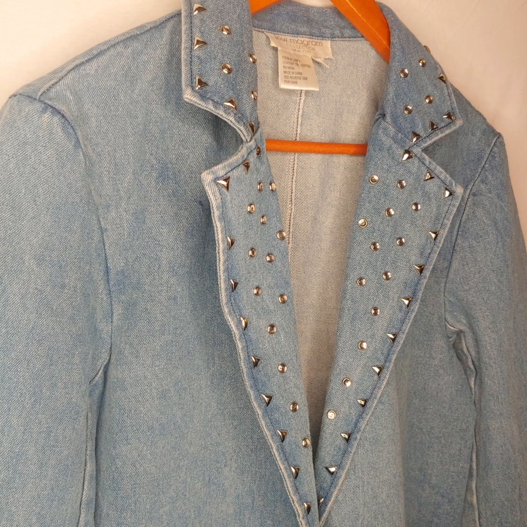 Vintage VINTAGE Lew Magram Collection Denim Blazer Jacket Women Medium Studded Bling 1980s 1990s Academia Punk Retro Blue Size 32" / US 10 / IT 46 - 5 Thumbnail