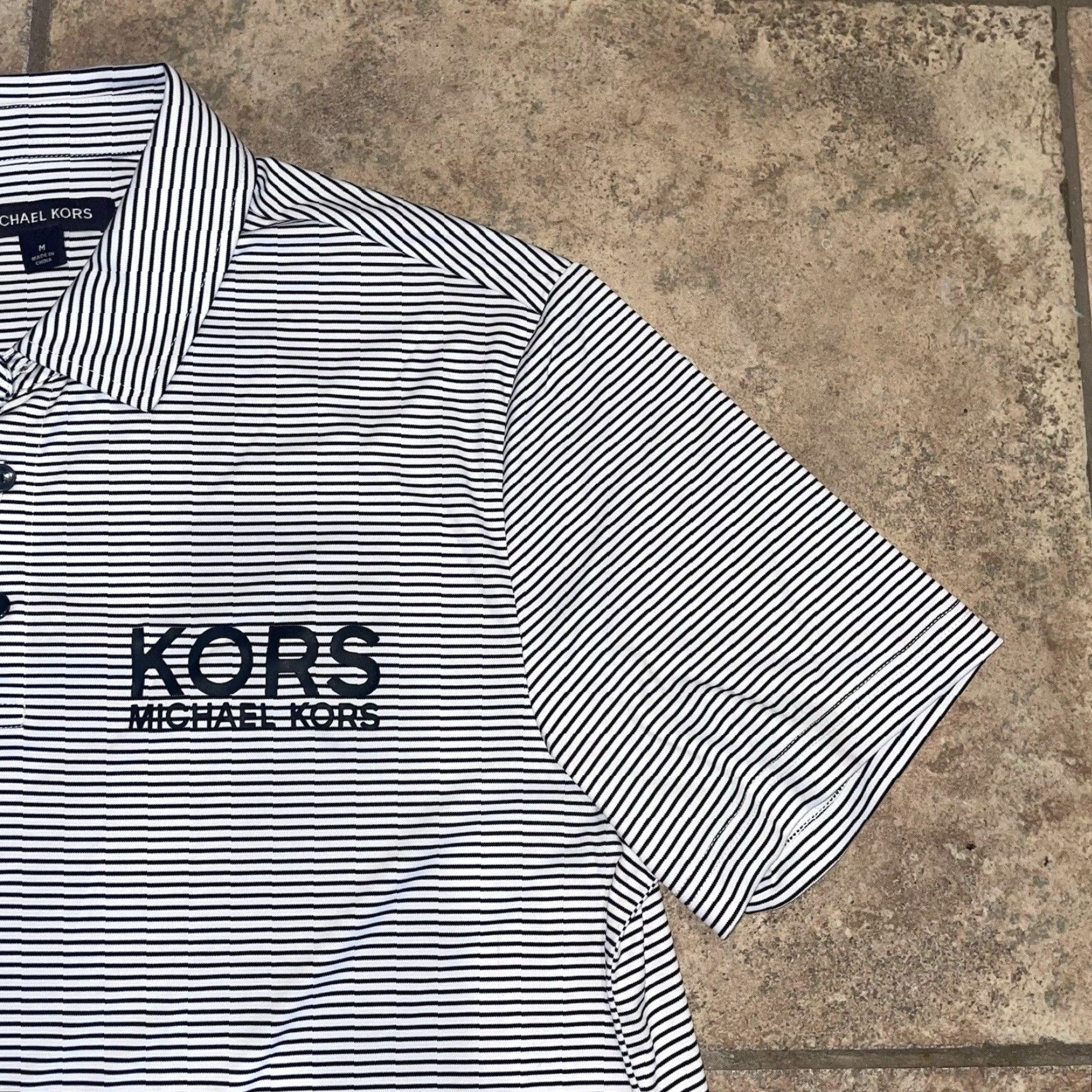 Michael Kors Michael Kors Big Logo Striped Polo Shirt Mens White Medium Size US M / EU 48-50 / 2 - 3 Thumbnail