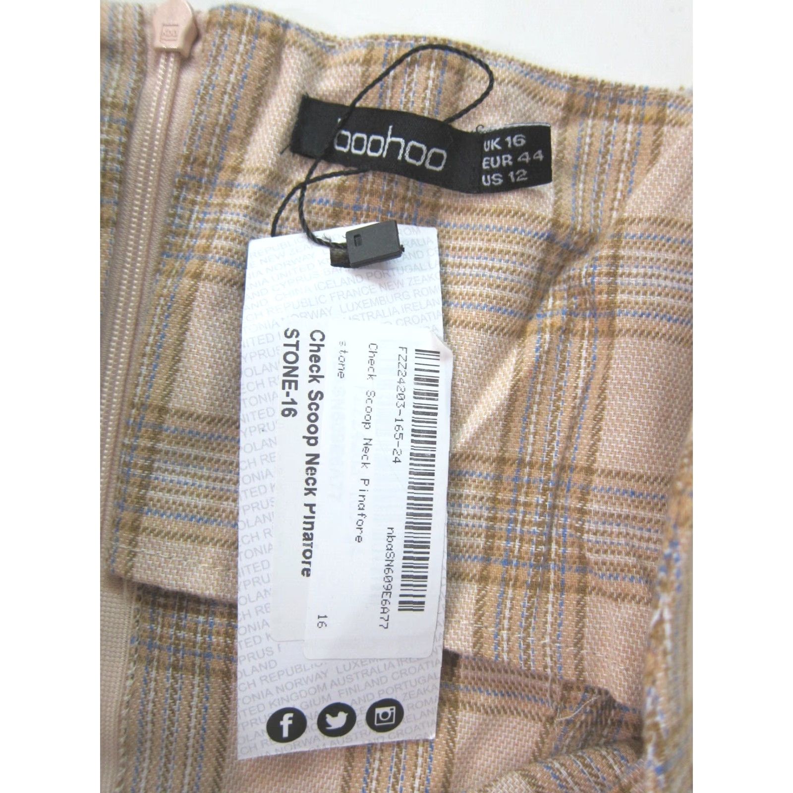 Boohoo NWT Boohoo Brown Stone Blue Plaid Scoop Neck Tank Pinafore Dress Women 12 Large Size XL / US 12-14 / IT 48-50 - 3 Thumbnail