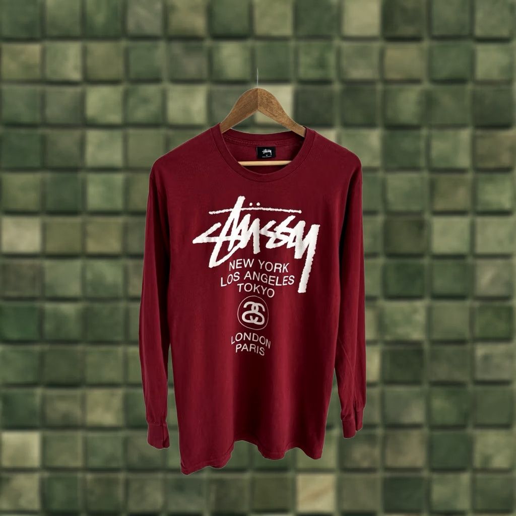 Logo 7 Stussy All Print Big Logo Long Sleeve Shirt Red Men M Vintage" Size US M / EU 48-50 / 2 - 1 Thumbnail