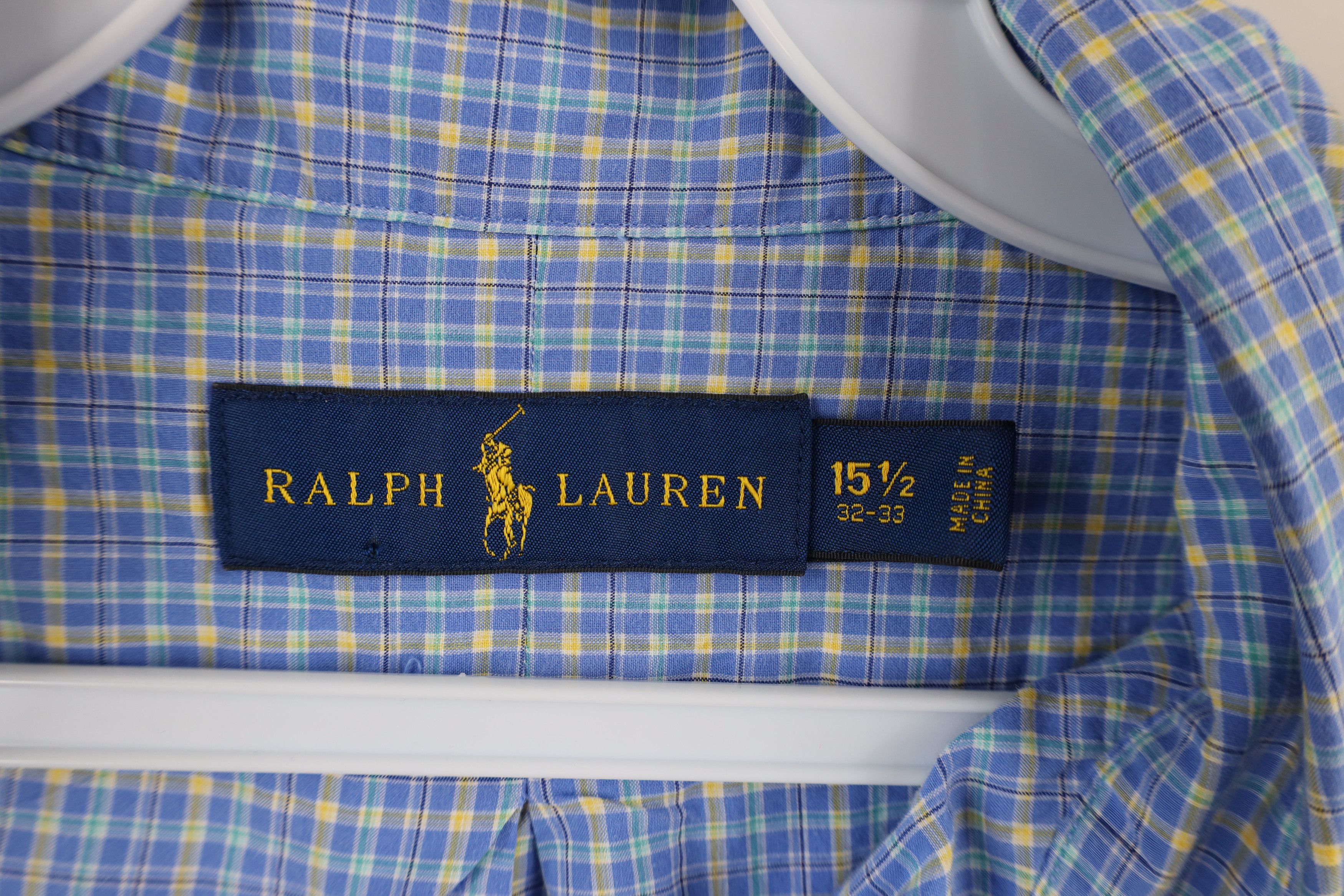 Ralph Lauren × Vintage Ralph Lauren Button Down Dress Shirt Blue Plaid Cotton Size US M / EU 48-50 / 2 - 5 Thumbnail