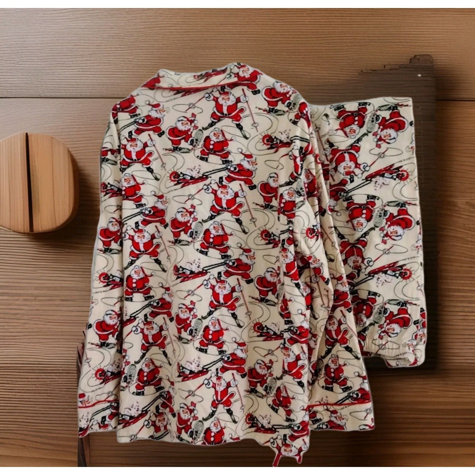 Other Nick and Nora VTG 90' Santa Christmas Sports Flannel Pajama Size ONE SIZE - 2 Thumbnail