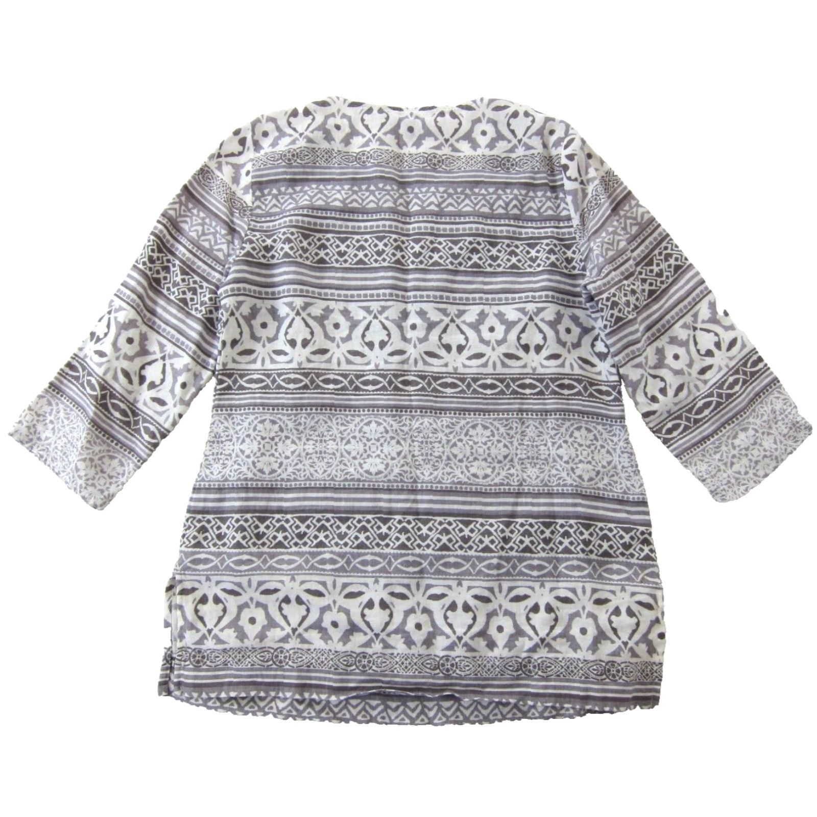 JM Collection JM Collection 100% Linen Grey White Floral Silver 3/4 Sleeve Tunic Blouse Medium Size M / US 6-8 / IT 42-44 - 2 Thumbnail