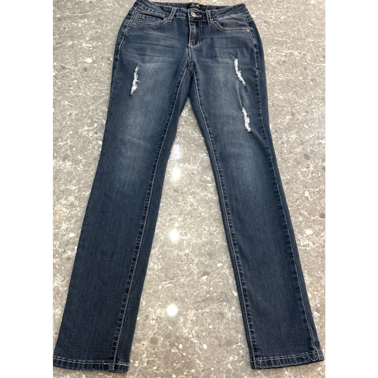 Vintage Earl Jeans Skinny Jeans Medium Wash Low Rise Stretch Denim 5-Pocket Zip 26x29 Regular Women US Flag Theme Size 27" / US 4 / IT 40 - 2 Thumbnail