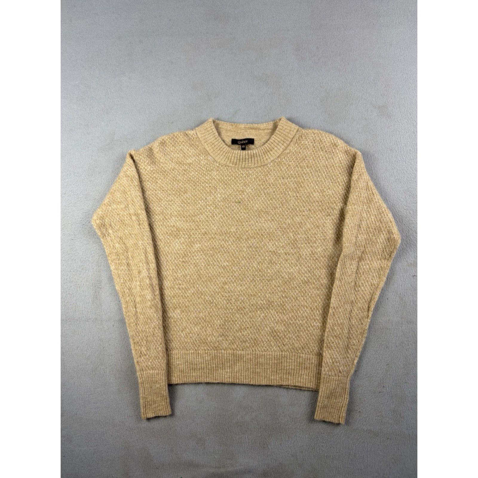 Quince Quince Sweater Women XS Camel Brown Alpaca Wool Cashmere Diamond Stitch Crew Neck Long Sleeve Pullover Knit Lightweight Logo Classic Preppy Size XS / US 0-2 / IT 36-38 - 2 Thumbnail
