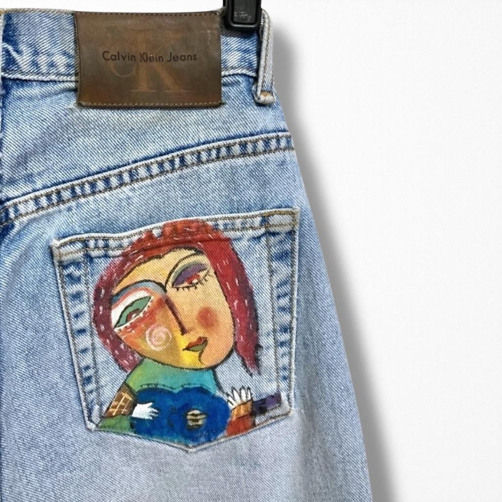 Calvin Klein Calvin Klein Custom Hand Painted Artistic Denim Blue Jeans Size 27" / US 4 / IT 40 - 4 Thumbnail