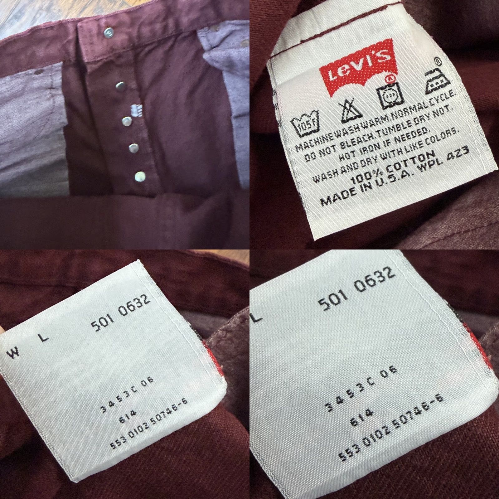 Levi's VINTAGE Levi's 501 Jeans Mens 33 Straight Leg Button Fly Dark Red Denim USA Size US 33 - 9 Thumbnail