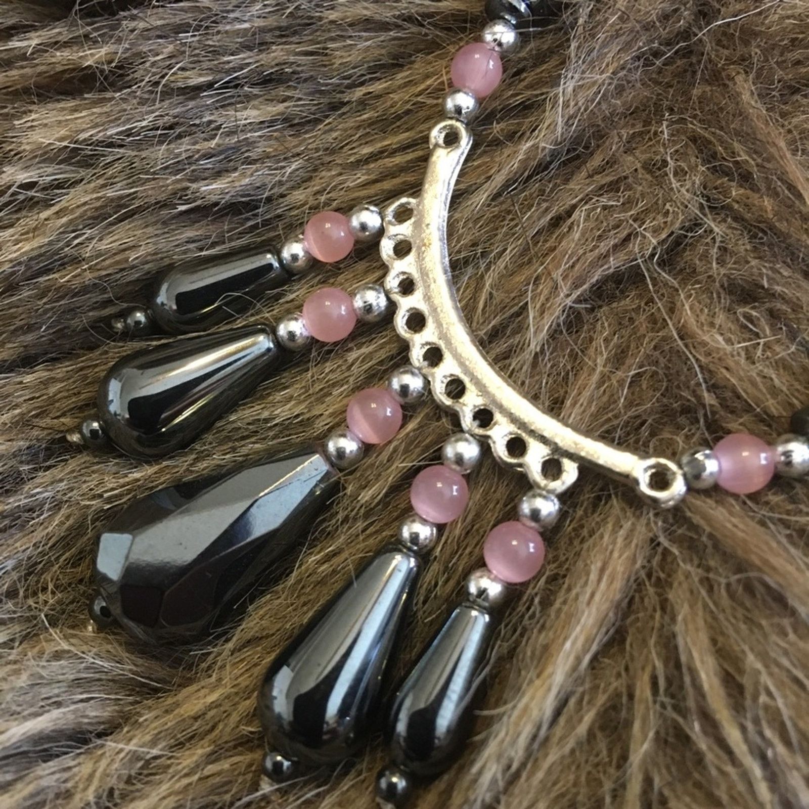 Vintage Vintage 80s hematite & rose quartz stone necklace Size ONE SIZE - 6 Thumbnail