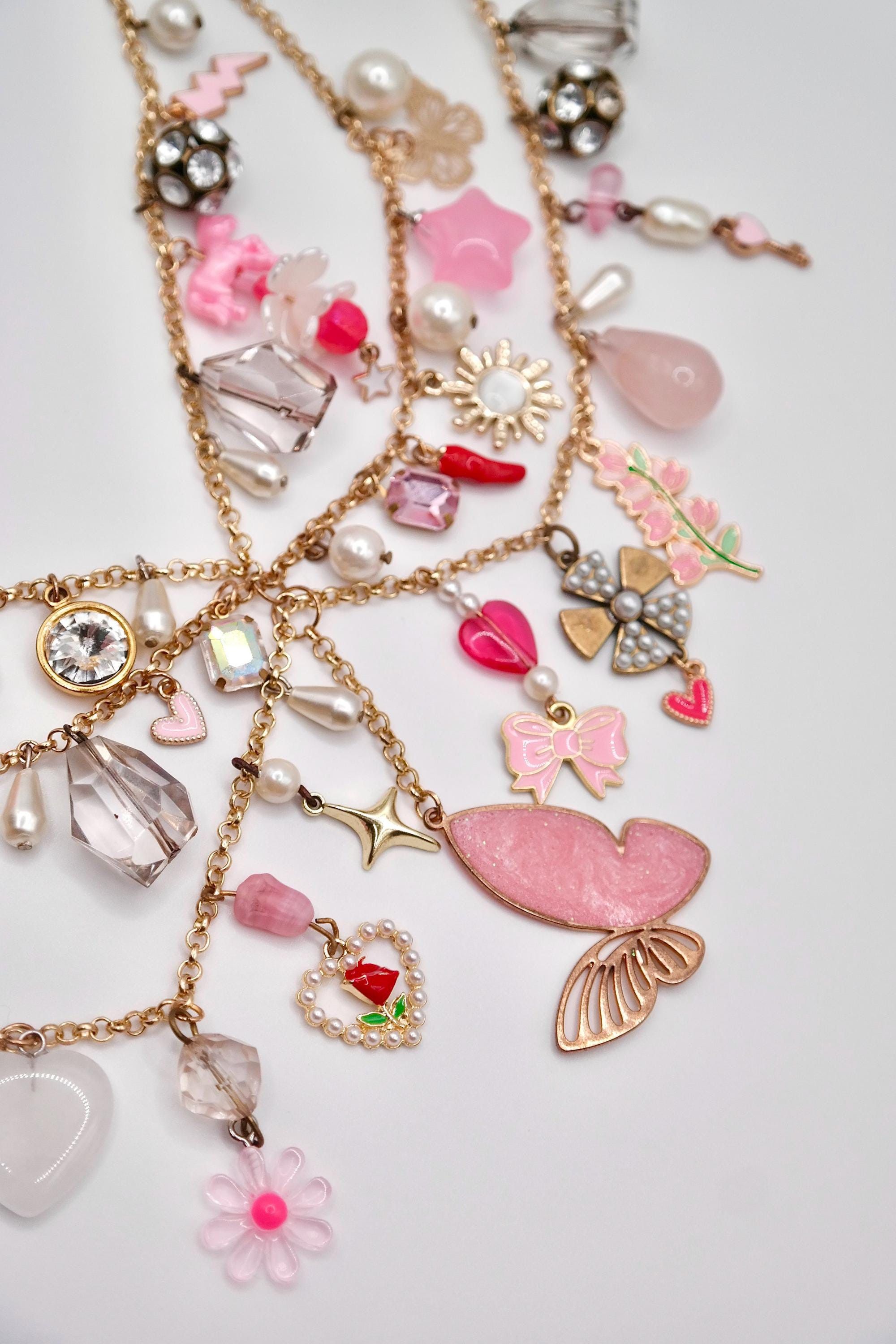 Handmade Manic Pixie Dream Girl Pink & Gold Charm Necklace Size ONE SIZE - 10 Thumbnail