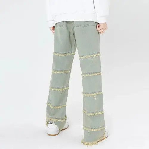 Jean Frayed Tassel Baggy Denim Jeans Size US 33 - 3 Thumbnail