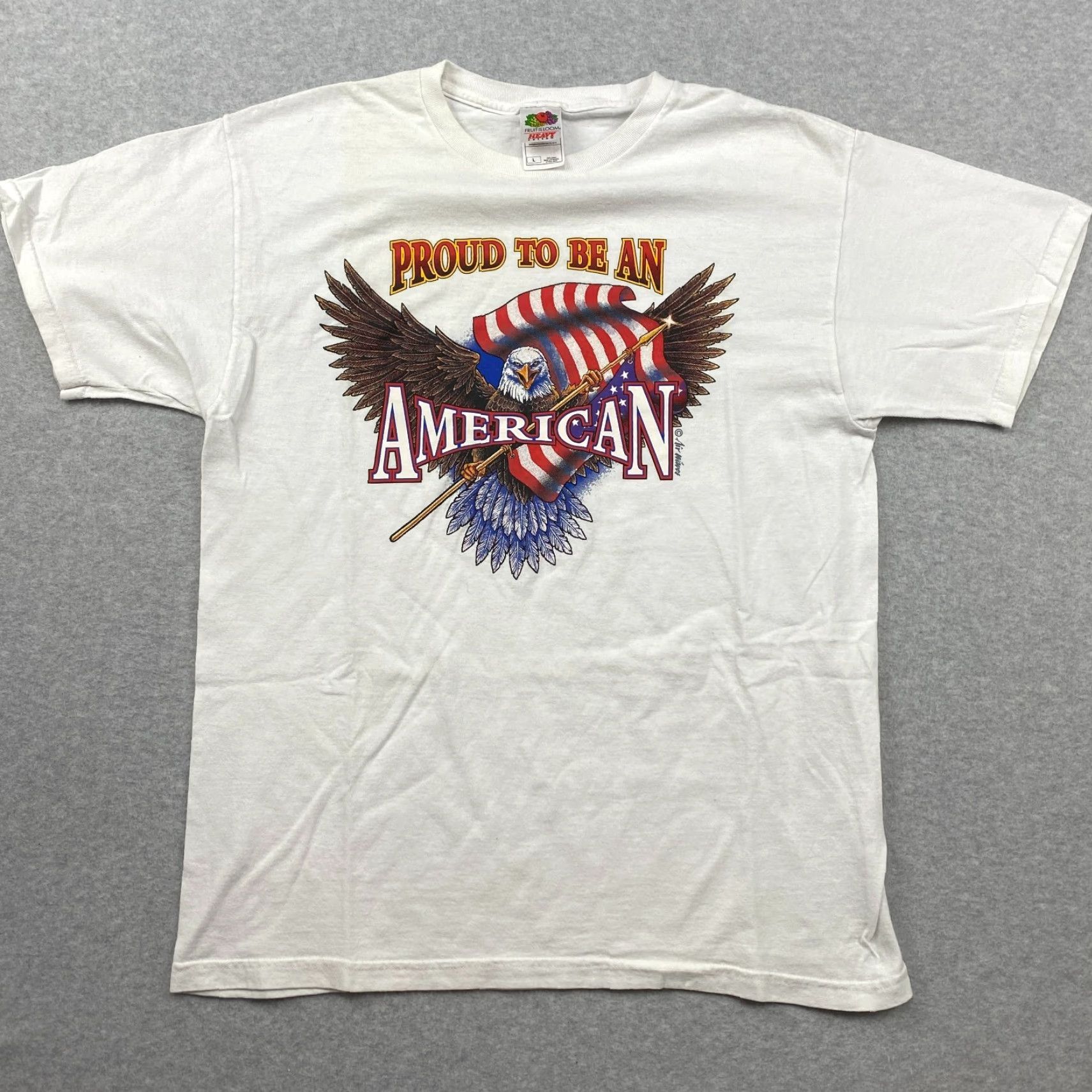 Fruit Of The Loom VINTAGE Fruit of the Loom Air Waves Shirt Mens L White Eagle Graphic USA Proud to be an American Size US L / EU 52-54 / 3 - 2 Thumbnail