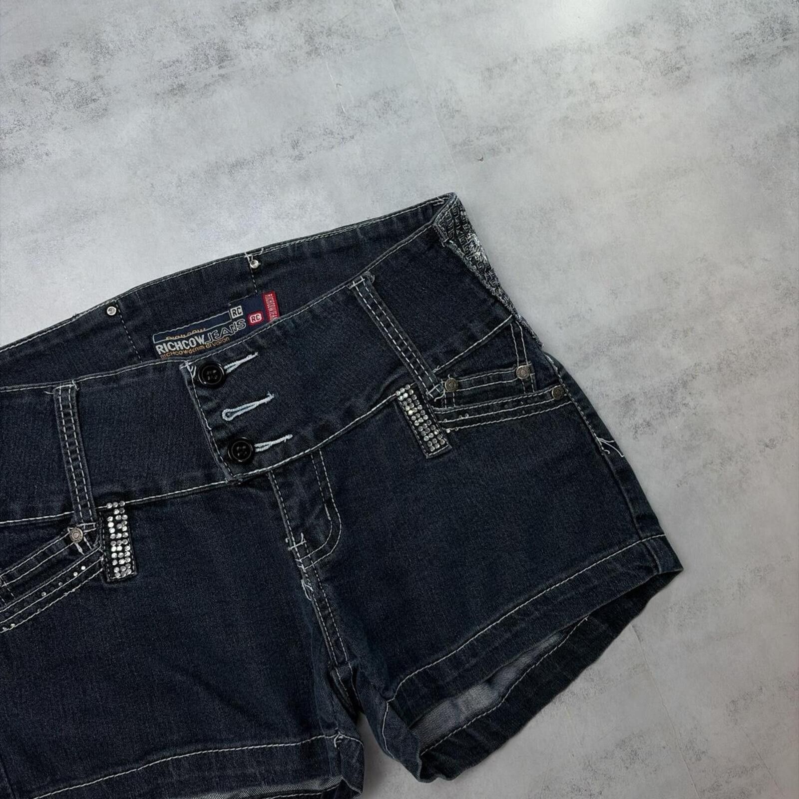Other Y2K Dark Wash Richcow Jeans Grunge Gothic Mini Denim Shorts Size 34" / US 12 / IT 48 - 3 Thumbnail