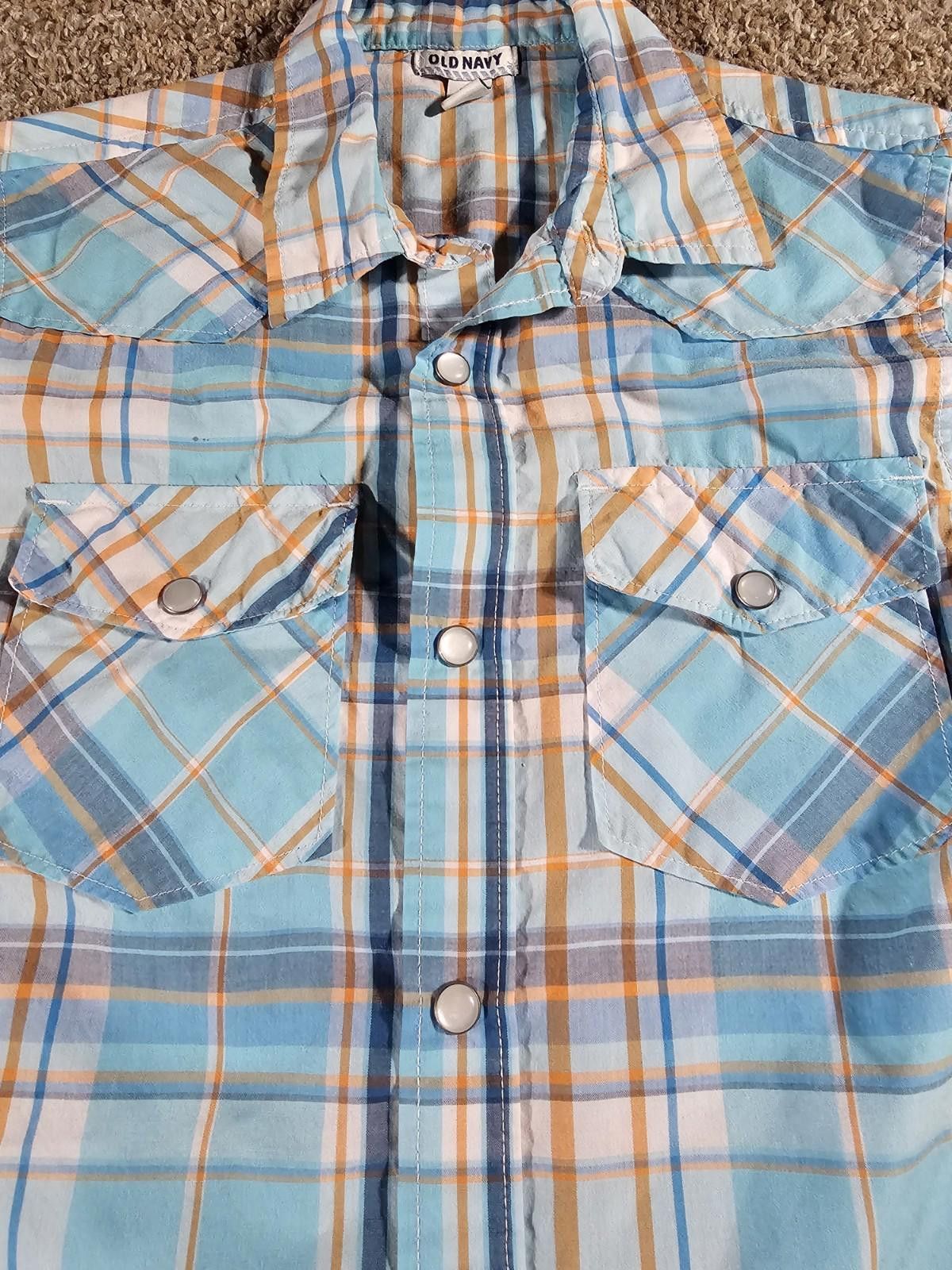 Old Navy Old Navy Blue Button Up Short Sleeve Boy L Pearl Snap Pocket Size US L / EU 52-54 / 3 - 3 Thumbnail