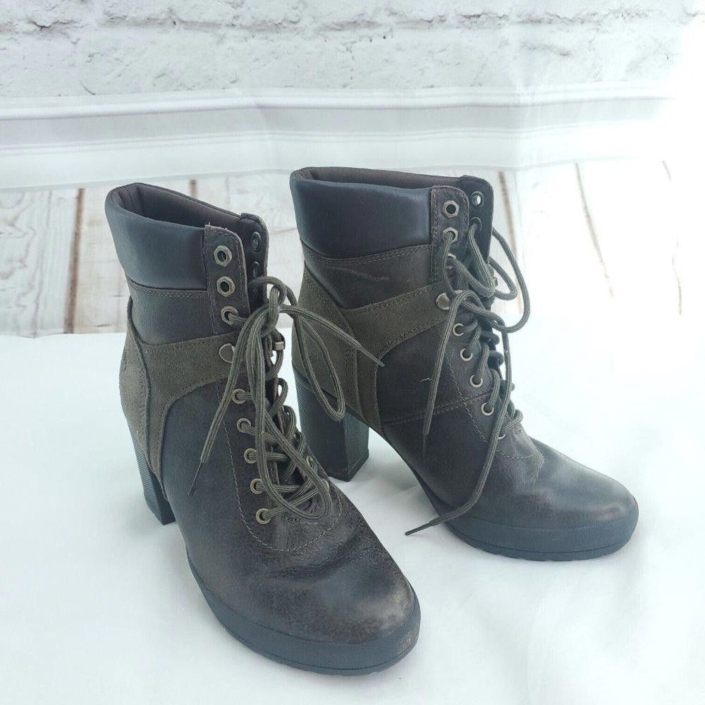 Timberland Timberland Womens Brown Leather Olive Heel Booties Size US 7 / IT 37 - 1 Thumbnail