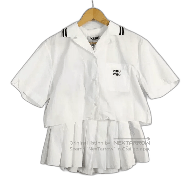 Miu Miu White Logo Cropped Set.