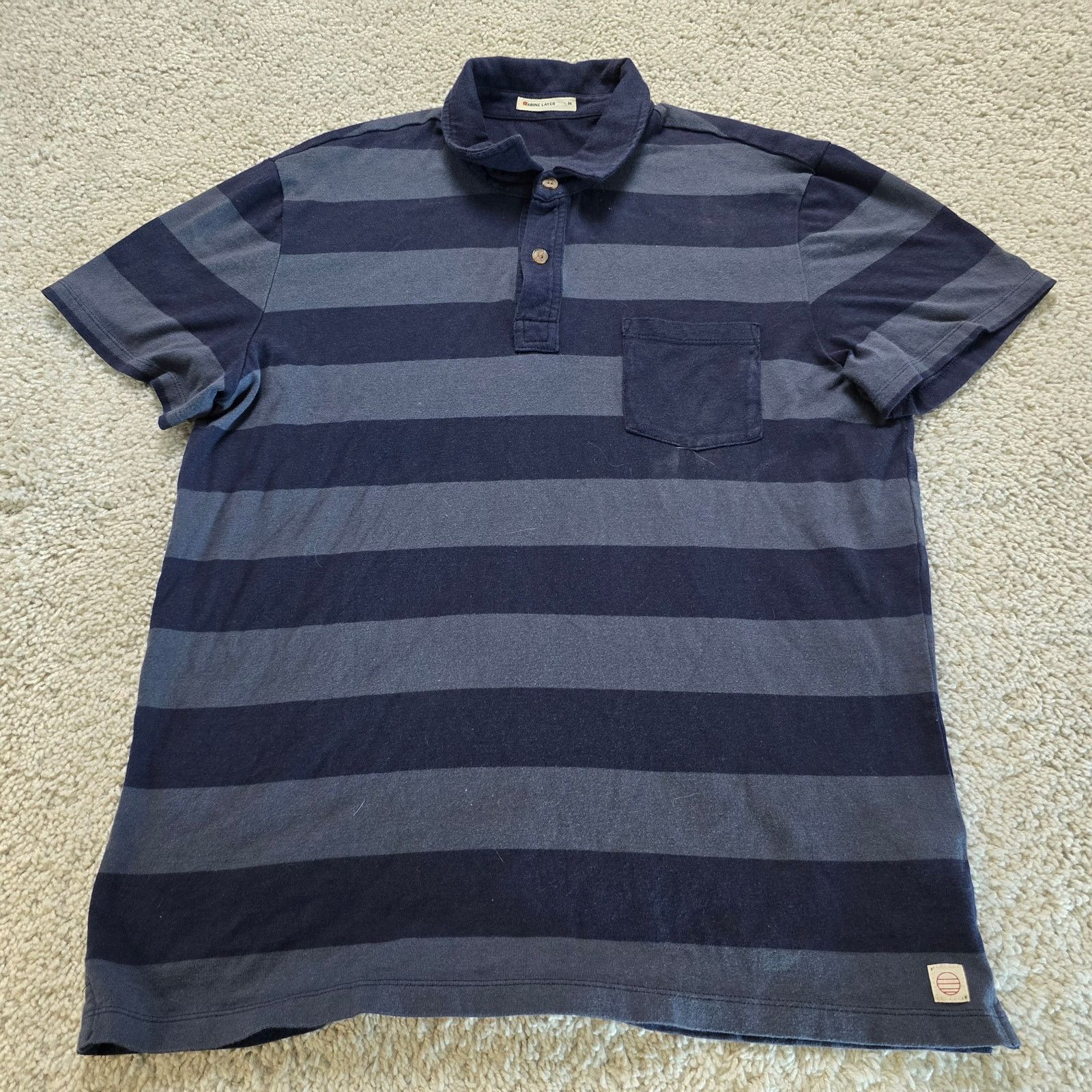 Marine Layer Marine Layer Mens Medium Stripe Blue Polo Shirt Modal Soft Size US M / EU 48-50 / 2 - 3 Thumbnail