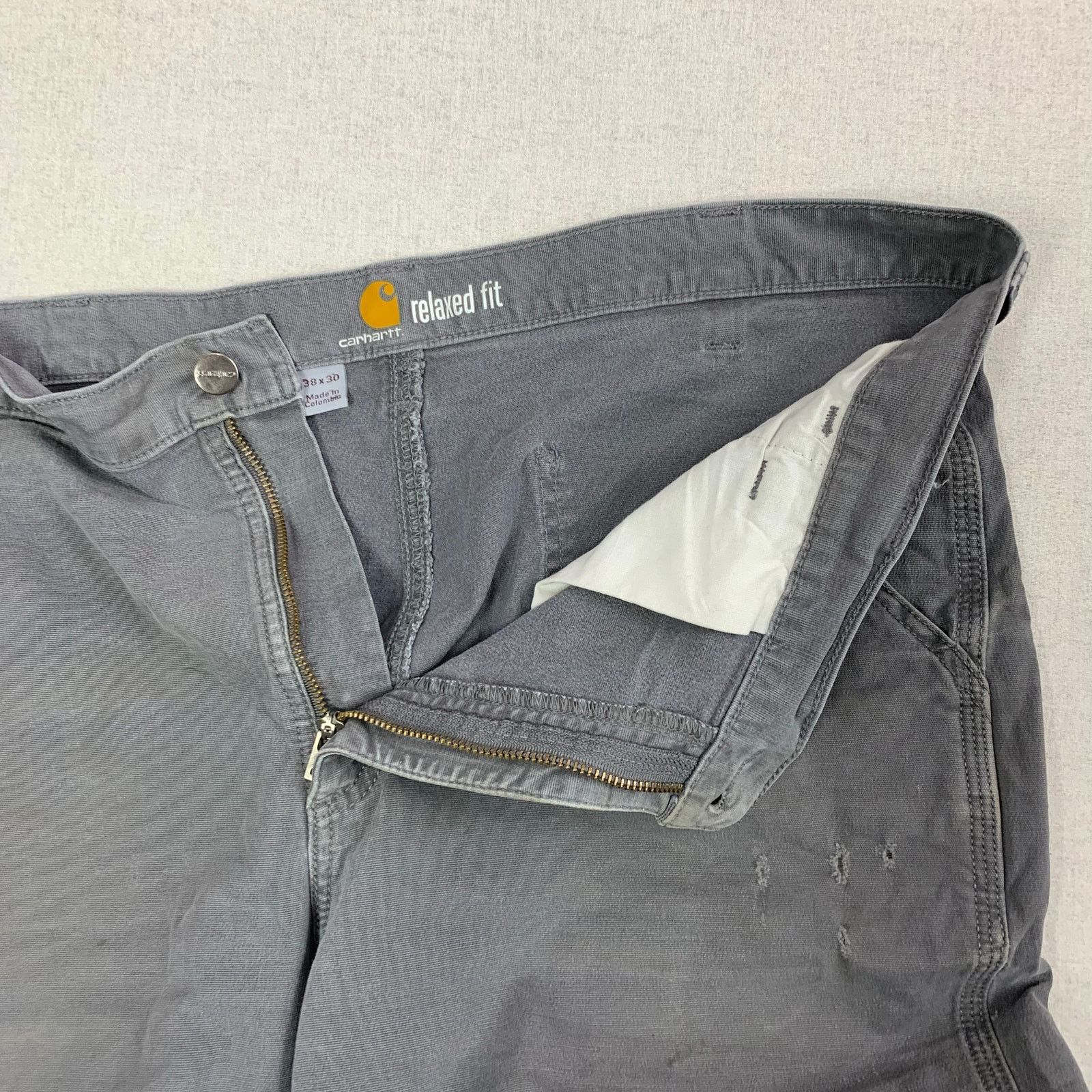 Distressed Gray Carhartt Relaxed Fit Work Pants - 38 - Y2K