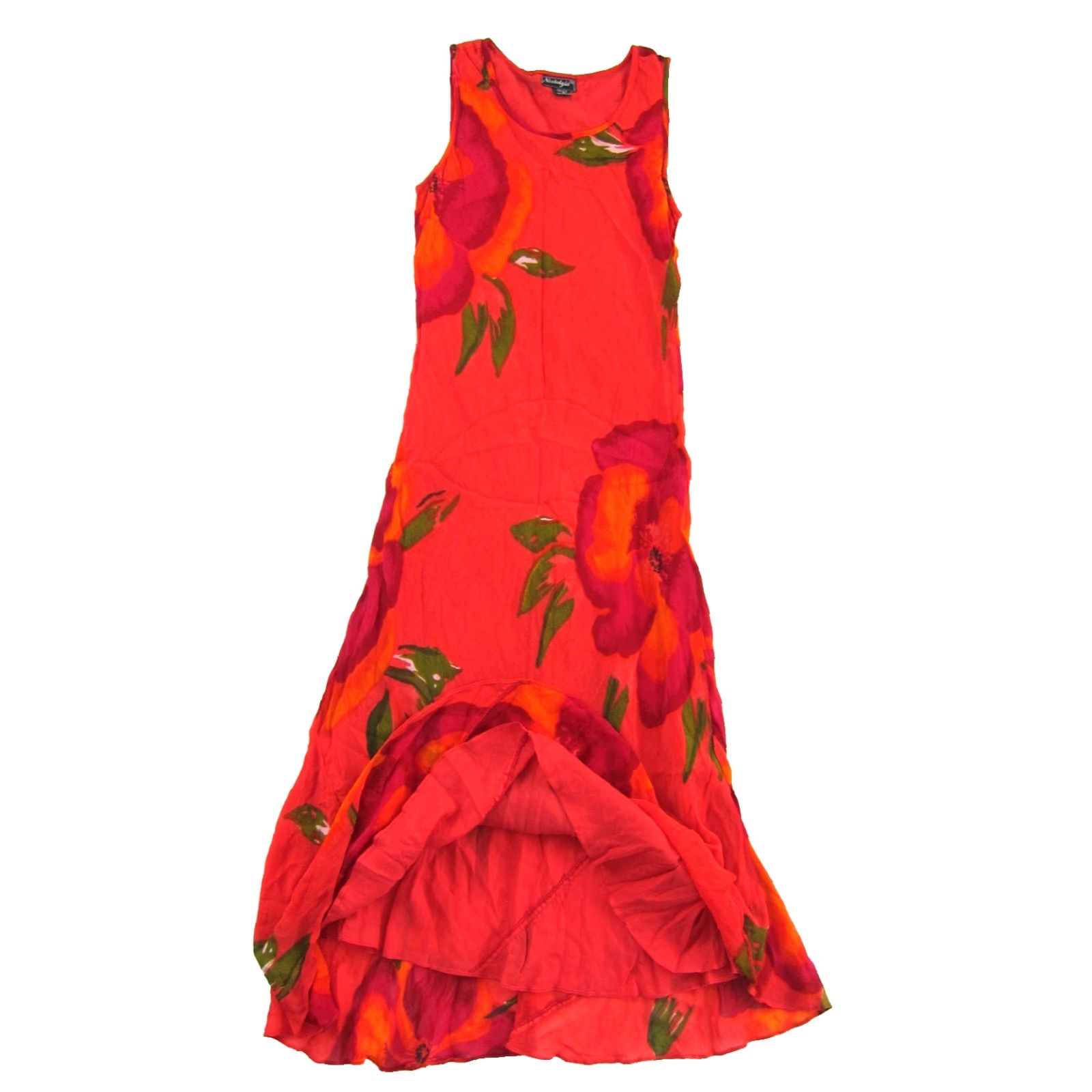 Pinko Vintage Nostalgia 100% Rayon Orange Pink Green Floral Long Maxi Tank Dress Small Women's Dress Size S / US 4 / IT 40 - 5 Thumbnail
