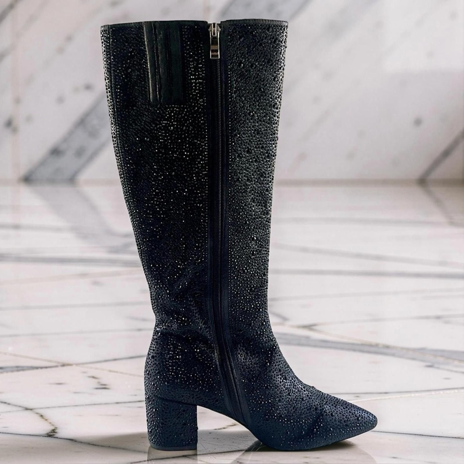 Other Wet Kiss Black Rhinestone Heeled Boots in many sizes avail Size US 6.5 / IT 36.5 - 3 Thumbnail
