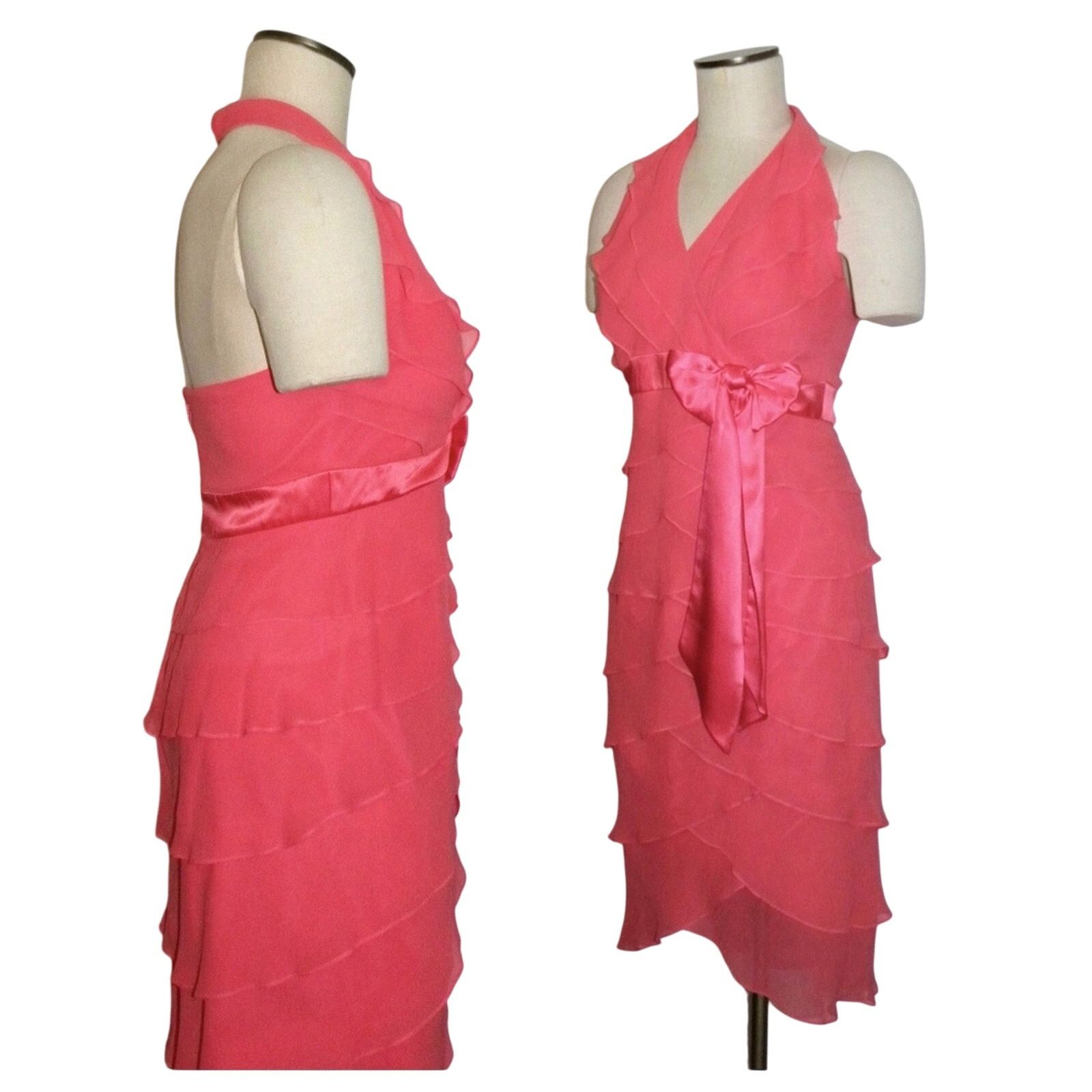 Tadashi Shoji Tadashi Pink Silk Cocktail Dress Flutter Halter Size M / US 6-8 / IT 42-44 - 6 Thumbnail