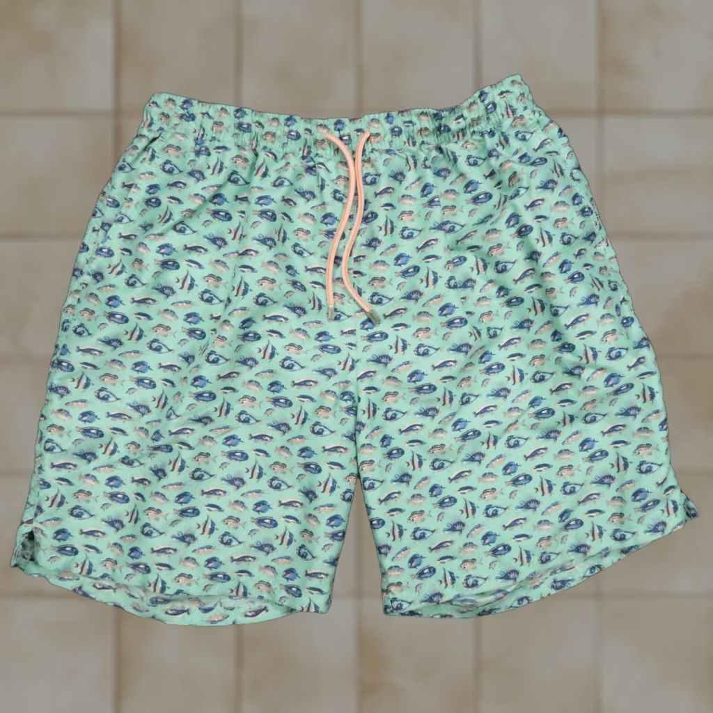 Peter Millar Peter Millar Swim Trunks Mens XL Green Fish Print Beach Bottoms Pockets Drawstring Regular Swims Beach Sports Size US 36 / EU 52 - 1 Thumbnail