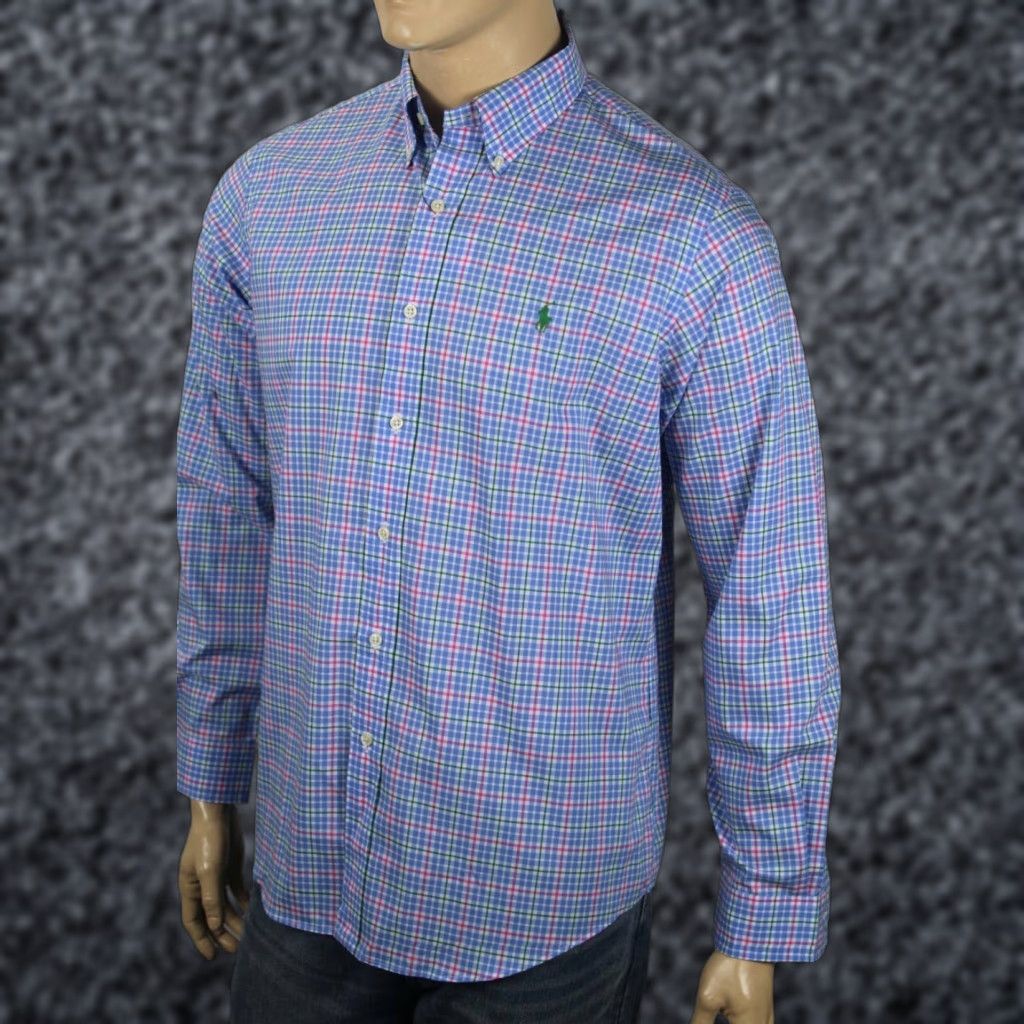 Ralph Lauren Ralph Lauren Dress Shirt Blue Pink Cream Plaid Classic Stretch 100% Cotton NWT Pony NWT Mens L Size 42R - 1 Preview