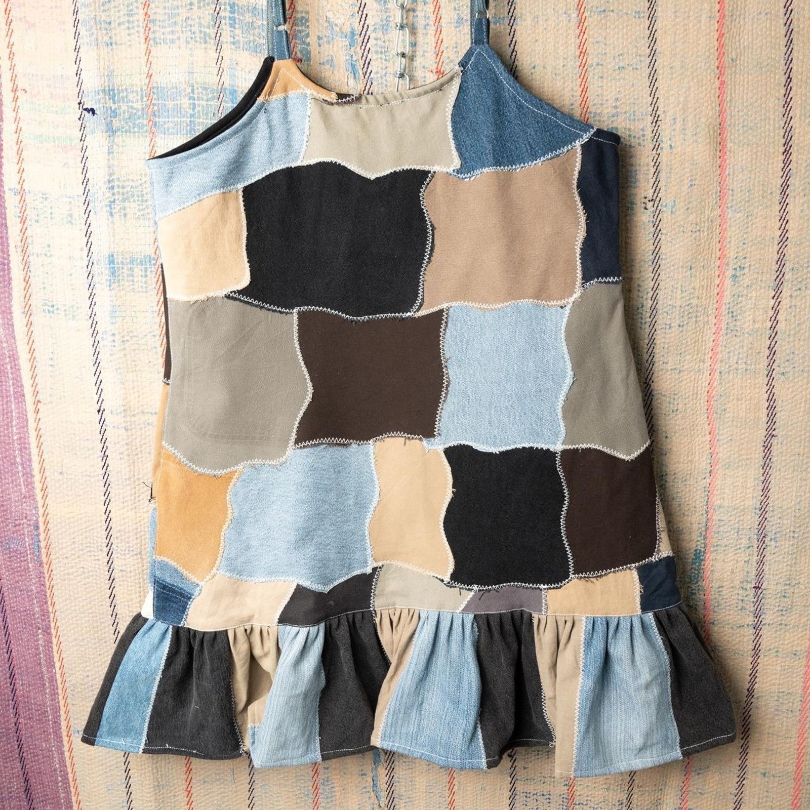 Other Custom patchwork mini dress with ruffle hem Size L / US 10 / IT 46 - 2 Thumbnail
