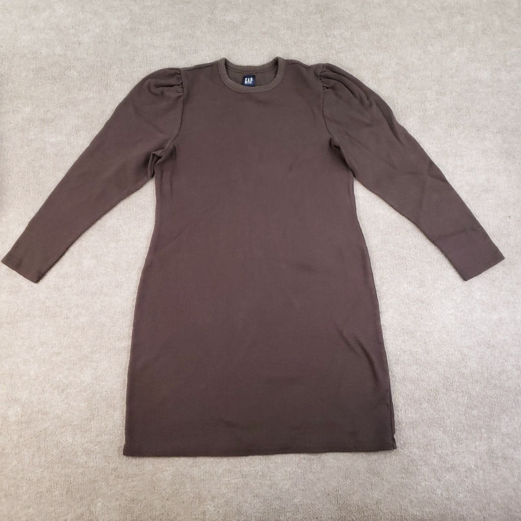 Ralph Lauren VINTAGE Gap Dress Womens XL Brown Crew Neck Long Sleeve Puff Sleeve Knit Stretch Size XL / US 12-14 / IT 48-50 - 2 Thumbnail