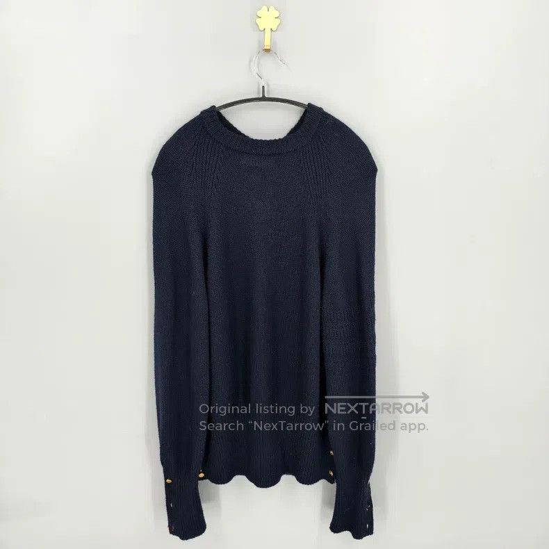 Thom Browne Thom Browne Navy Embossed Stripe Gold-Button Sweater Size US XS / EU 42 / 0 - 2 Thumbnail