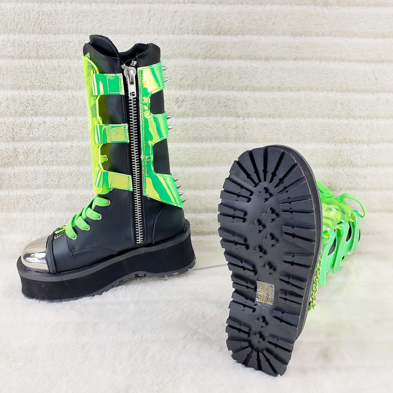 Other GraveDigger 255 Neon Green Acrylic Shield Mid Calf Boots Men Size US 6 / EU 39 - 5 Thumbnail