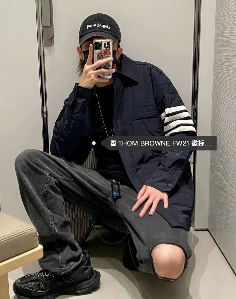 Thom Browne Thom Browne Blue cotton jacket with four stripes Size US L / EU 52-54 / 3 - 9 Thumbnail