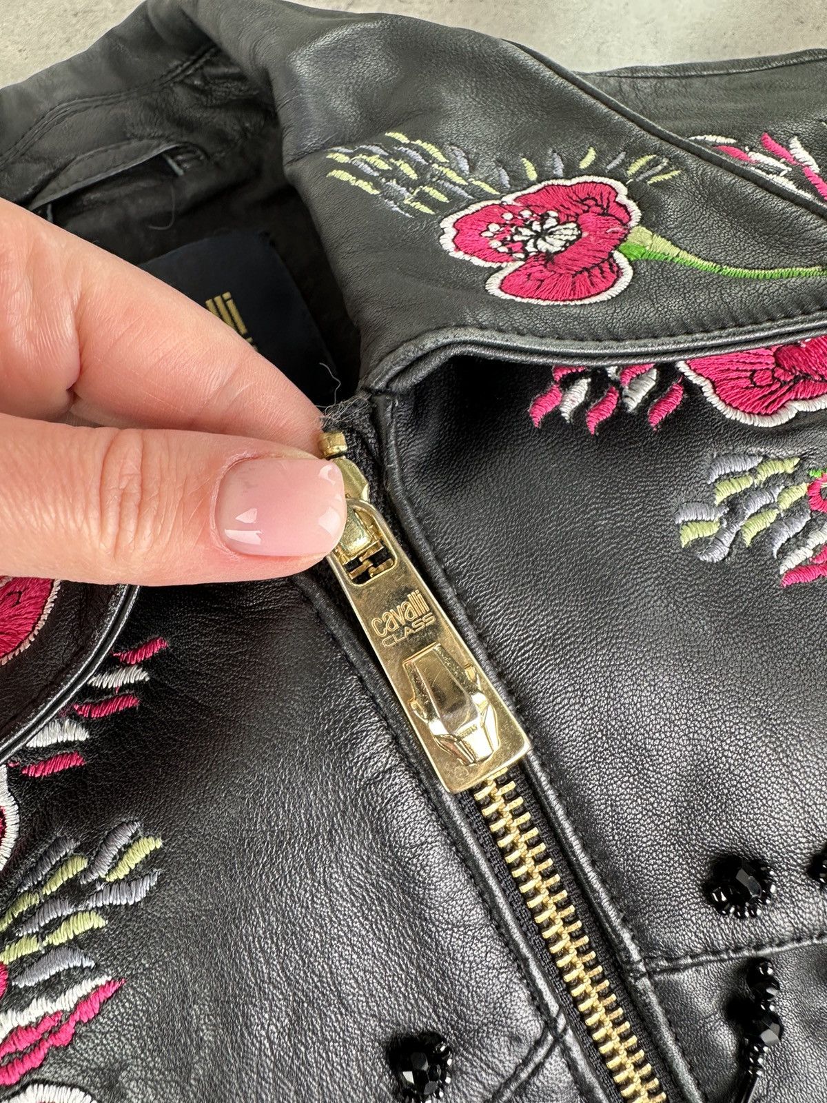 Cavalli Class Cavalli Class Leather Jacket With Embroidery Size S / US 4 / IT 40 - 3 Thumbnail