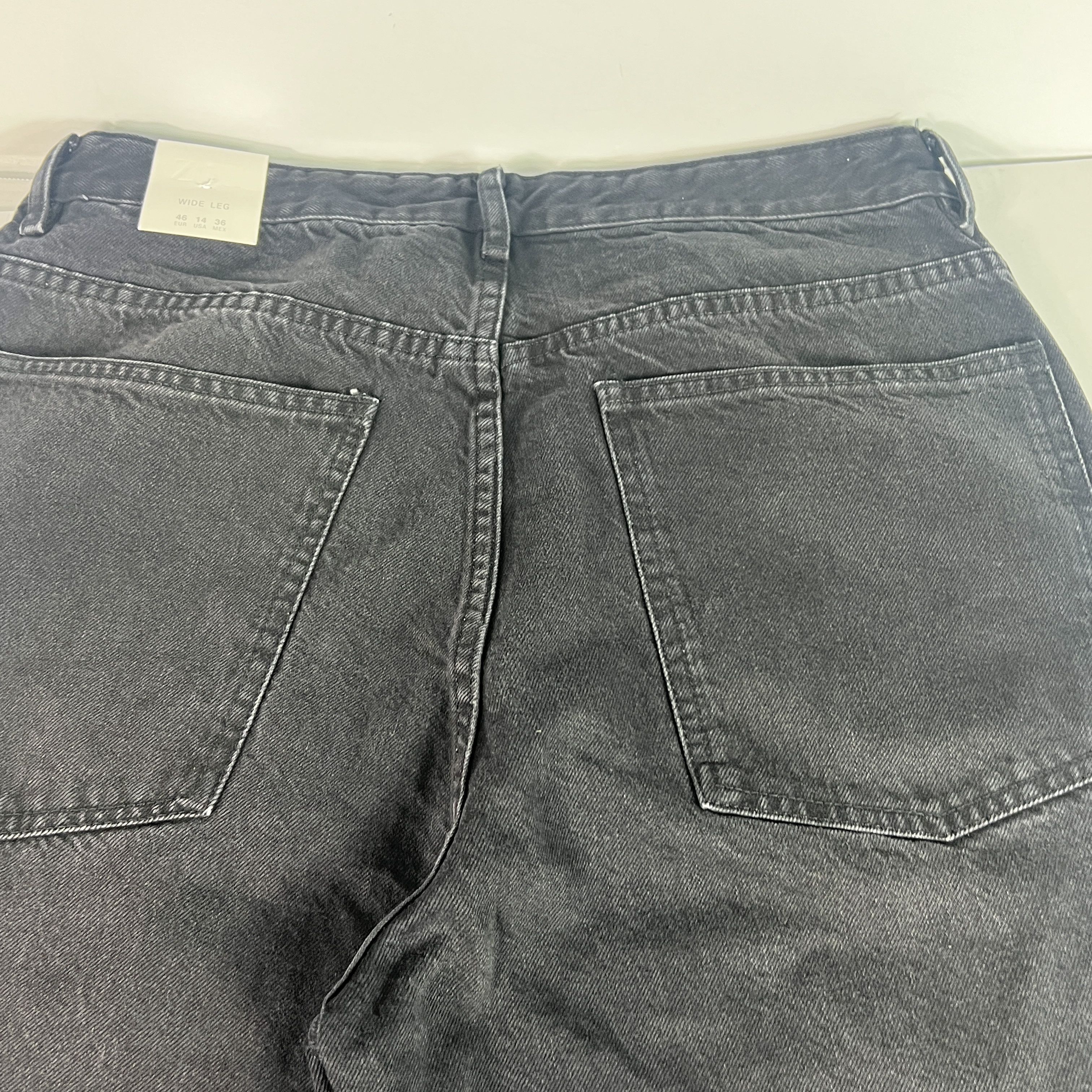 Zara Zara Jeans High Rise Wide Leg Black Raw Bottom Hem Denim Size 33" - 13 Thumbnail