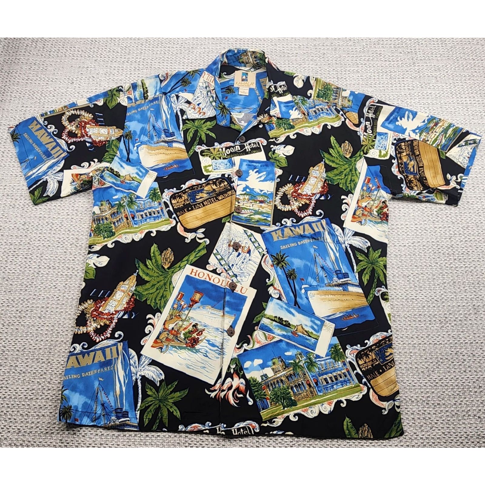 Vintage VINTAGE Kahala Shirt Mens Black Hawaiian Aloha Camp Collar Rayon Scenic Print Short Sleeve Button-Up Size US M / EU 48-50 / 2 - 2 Thumbnail