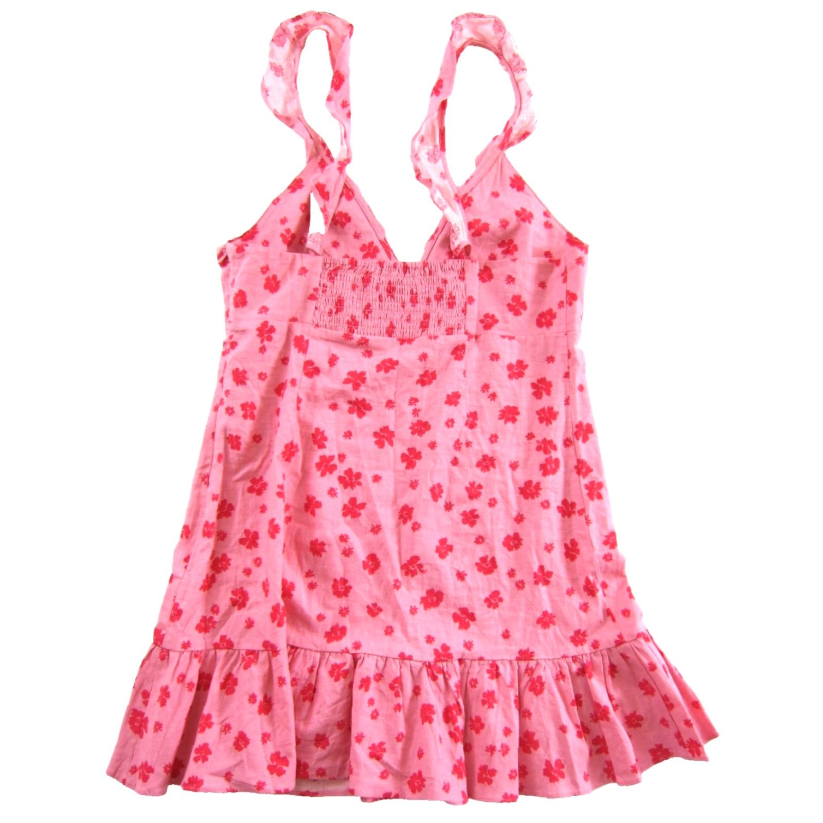 Zara ZARA Linen Rayon Pink Floral Ruffle V-Neck Short Tank Sun Dress Large Size 36" / US 14 / IT 50 - 2 Thumbnail
