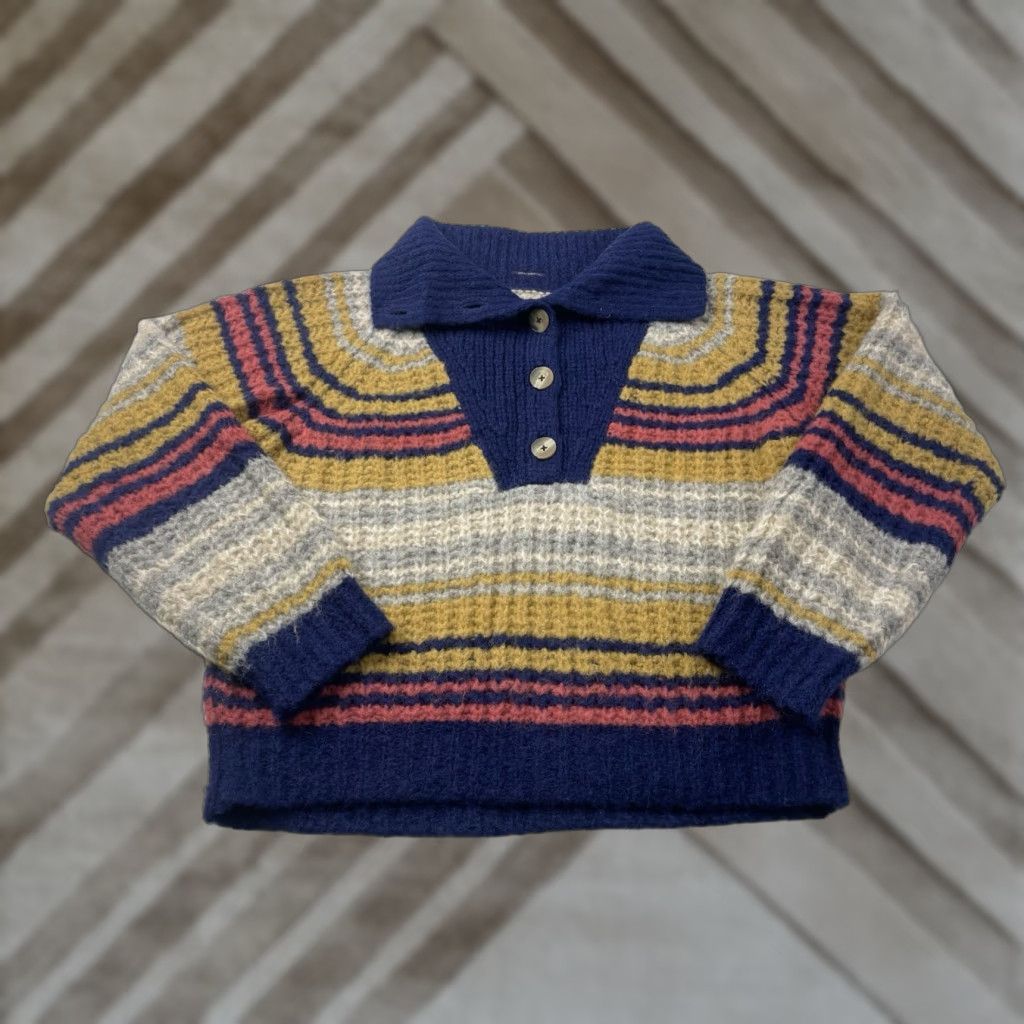 MOTHER MOTHER Sweater Womens Collared Button Alpaca Striped XS Multicolor Pullover Winds Of Change 90s? Size XS / US 0-2 / IT 36-38 - 1 Thumbnail