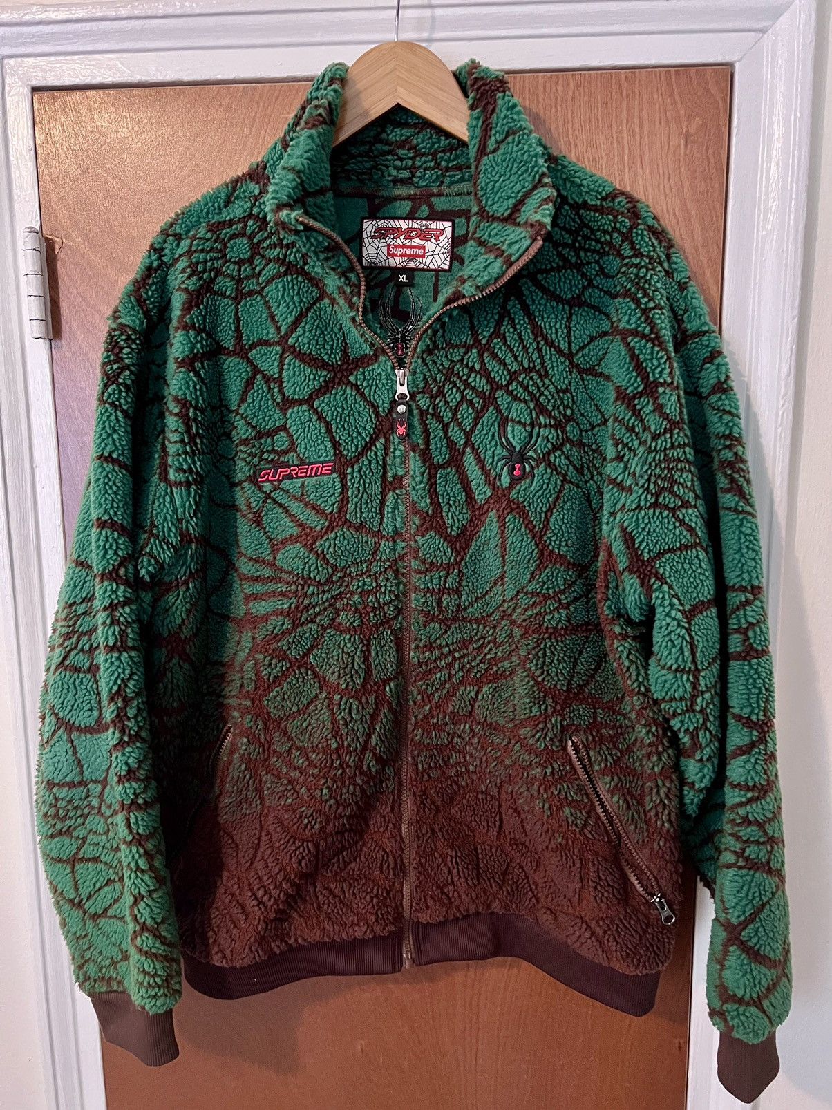 Image of Supreme Spyder Deep Pile Fleece Size XL in Green, Men's