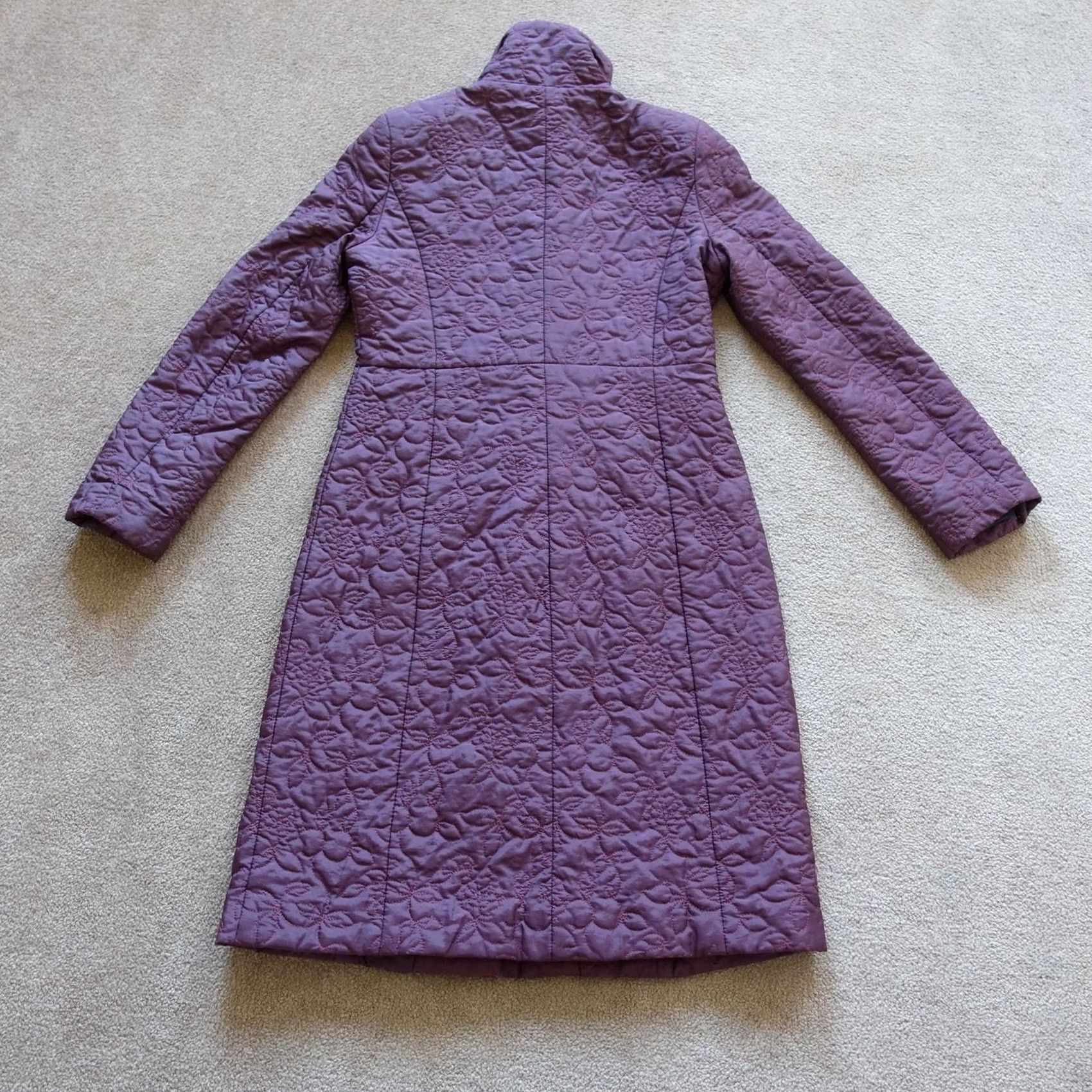 Zara Zara Coat Womens M Purple Quilted Longline Puffer Zip Insulated Nylon Lined Floral Winter Size M / US 6-8 / IT 42-44 - 5 Thumbnail